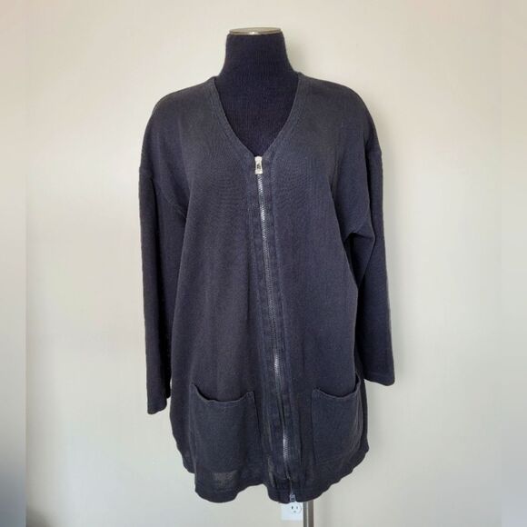 Vintage Norsport Full Zip Lightweight Sweater Jacket Black Cotton Size Large - Picture 1 of 12